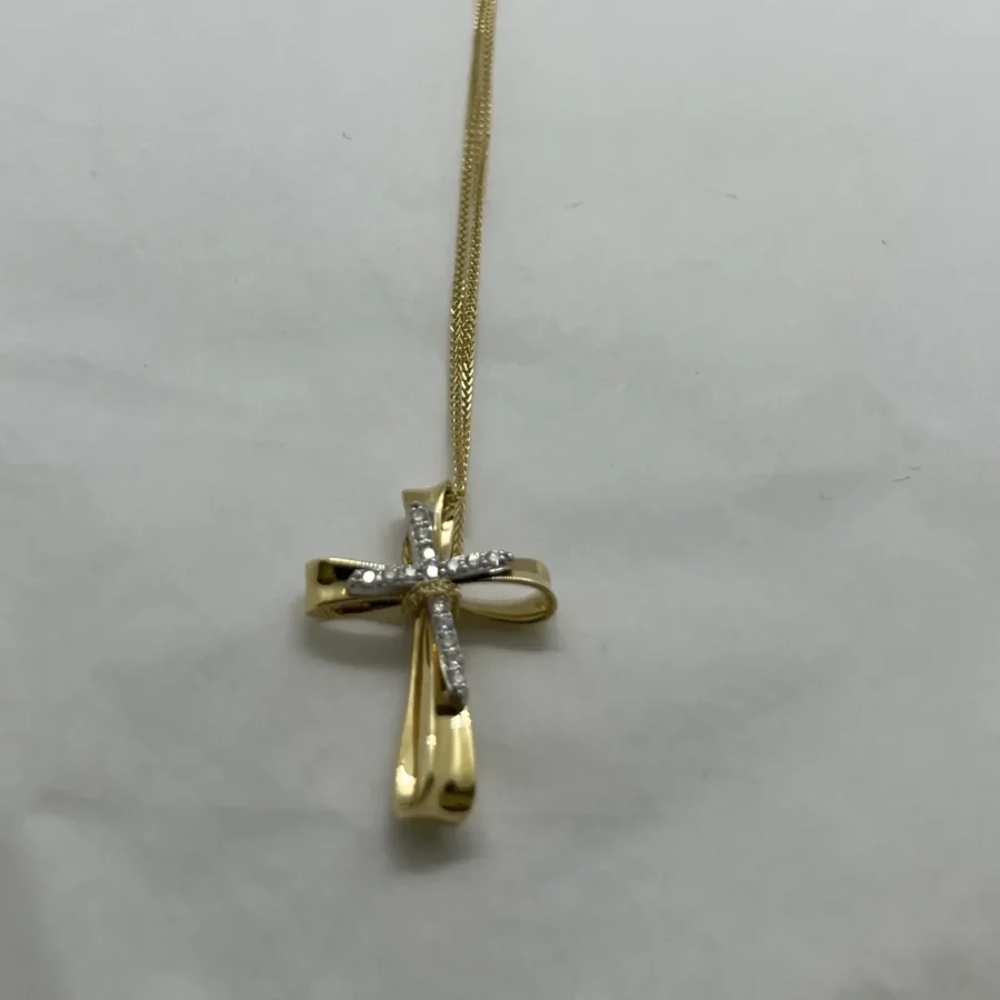 Collana Oro 18kt 750% Giallo Con Diamanti Croce - immagine 5