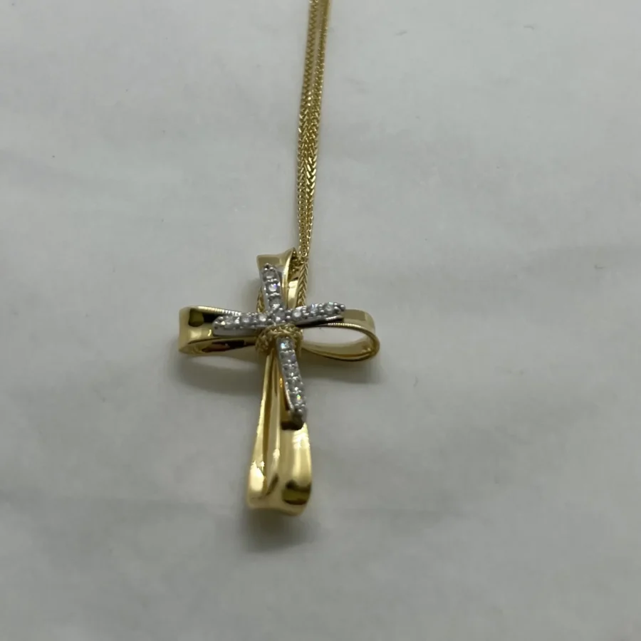 Collana Oro 18kt 750% Giallo Con Diamanti Croce