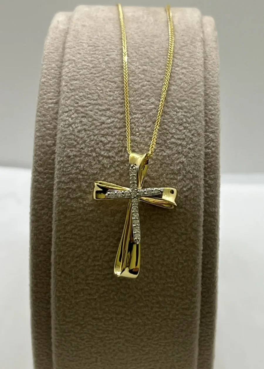 Collana Oro 18kt 750% Giallo Con Diamanti Croce - immagine 3