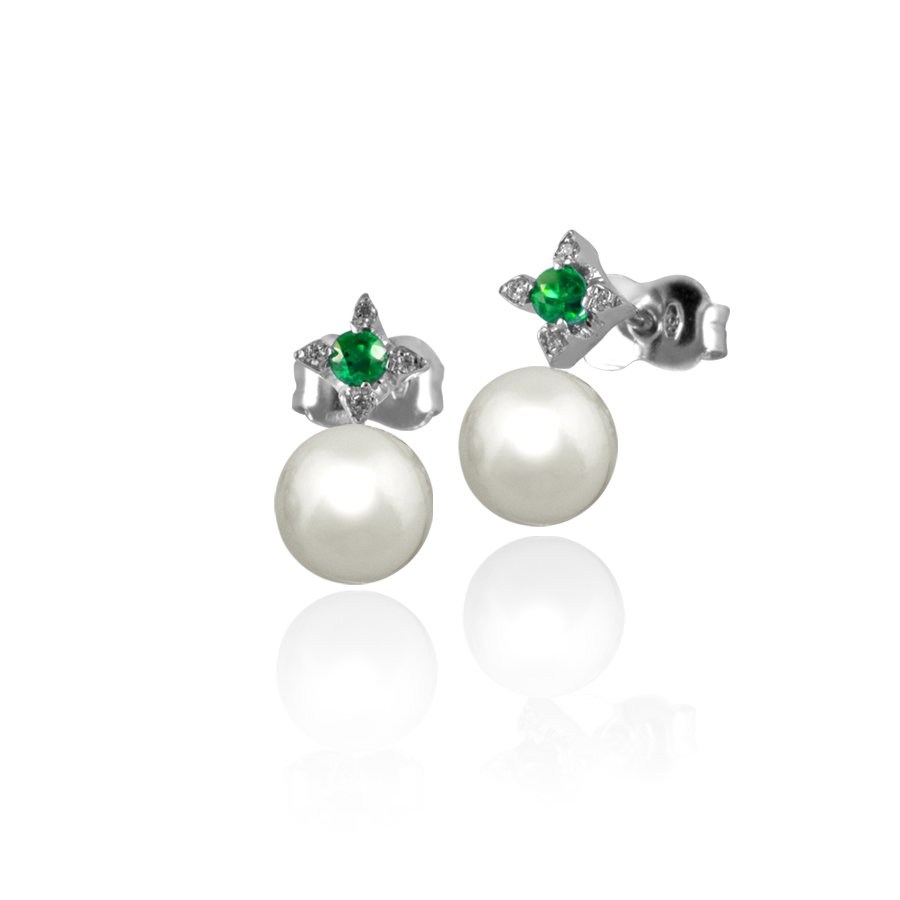 Orecchini In Oro 18kt Con Diamanti E Rubini, Smeraldi O Zaffiri Naturali E Perle Fresh Water 6-6.5 Mm. - immagine 5