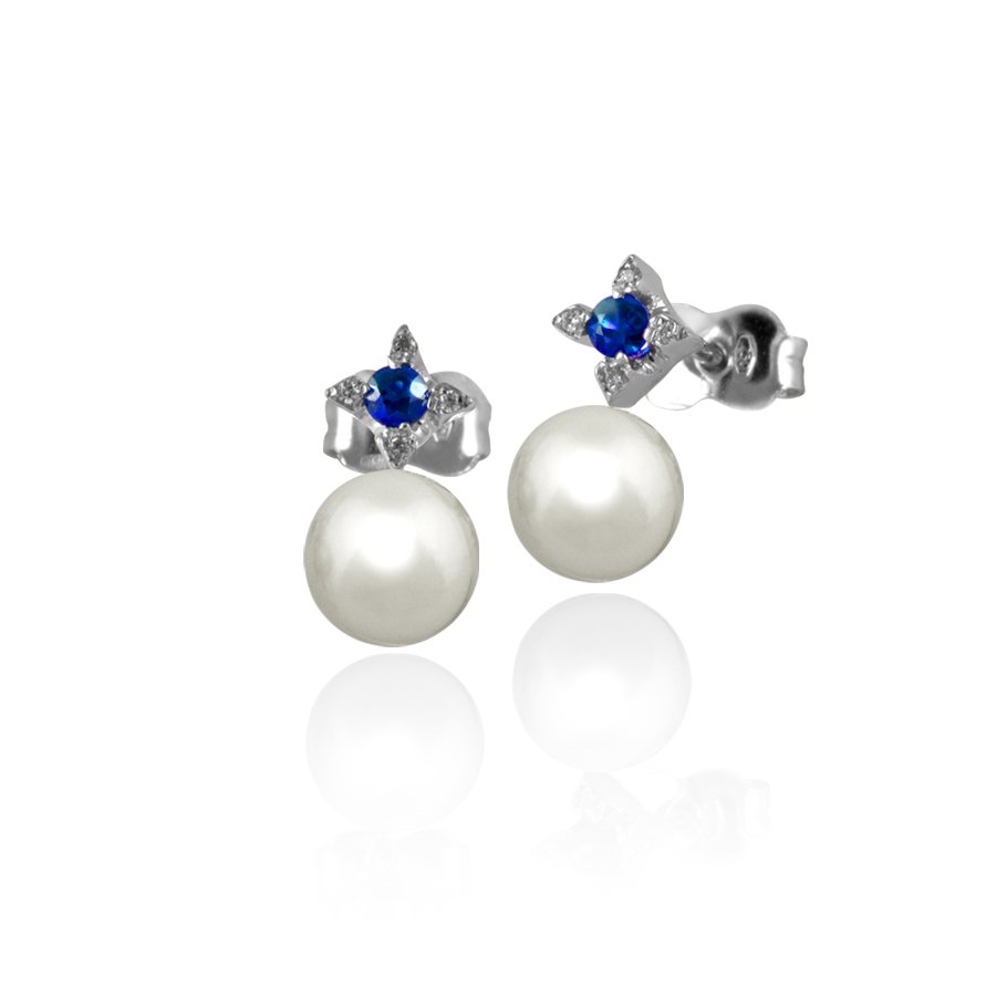 Orecchini In Oro 18kt Con Diamanti E Rubini, Smeraldi O Zaffiri Naturali E Perle Fresh Water 6-6.5 Mm. - immagine 2