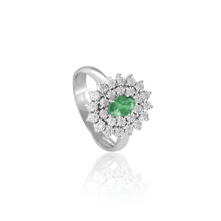 Anello in oro 18kt con Diamanti 0.13 Kt. e Smeraldi naturali
