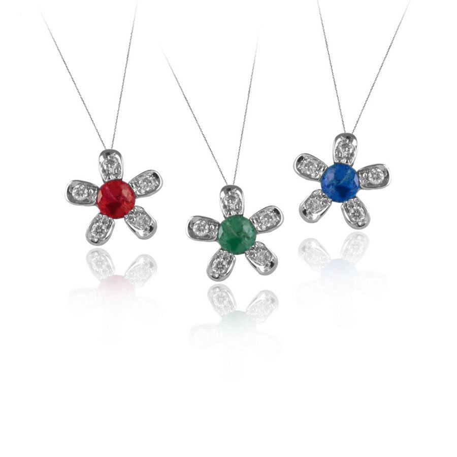 Collana In Oro 18kt Con Diamanti 0.04kt E Rubini/Zaffiri/Smeraldi