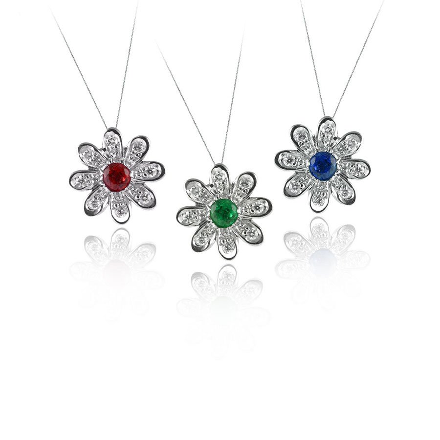 Collana In Oro 18kt Con Diamanti 0.04kt E  Rubini/Smeraldi/Zaffiri