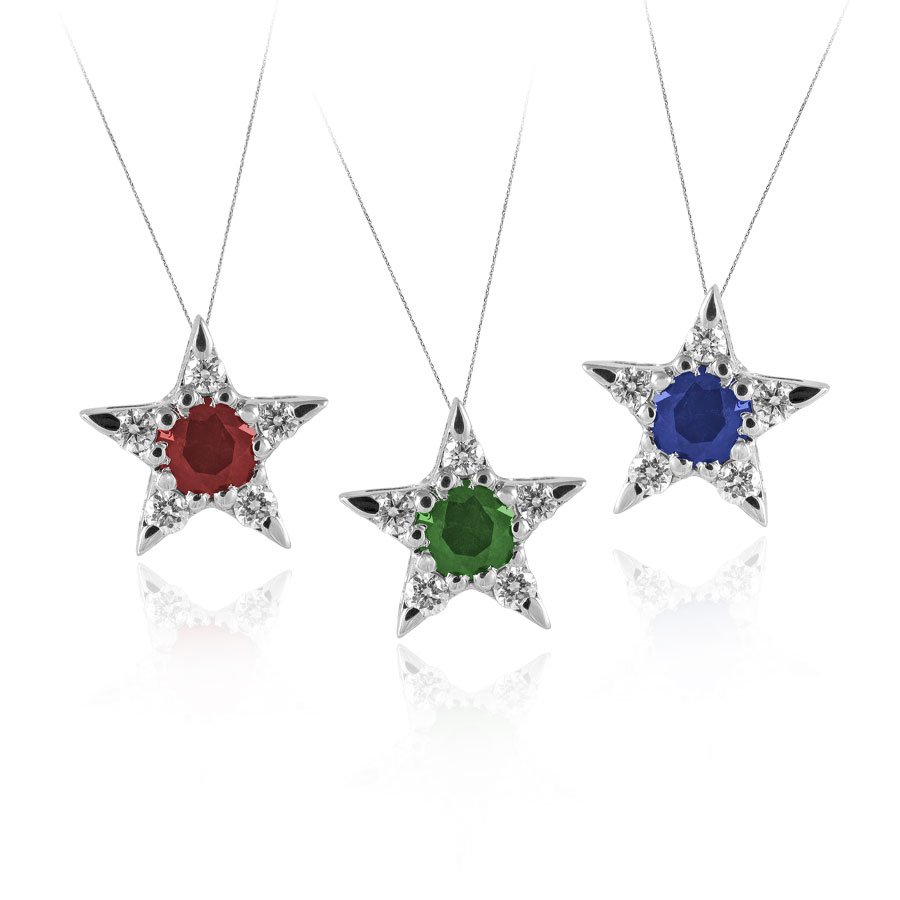 Collana in oro 18kt con Diamanti 0.06Kt e Rubini/Smeraldi/Zaffiri