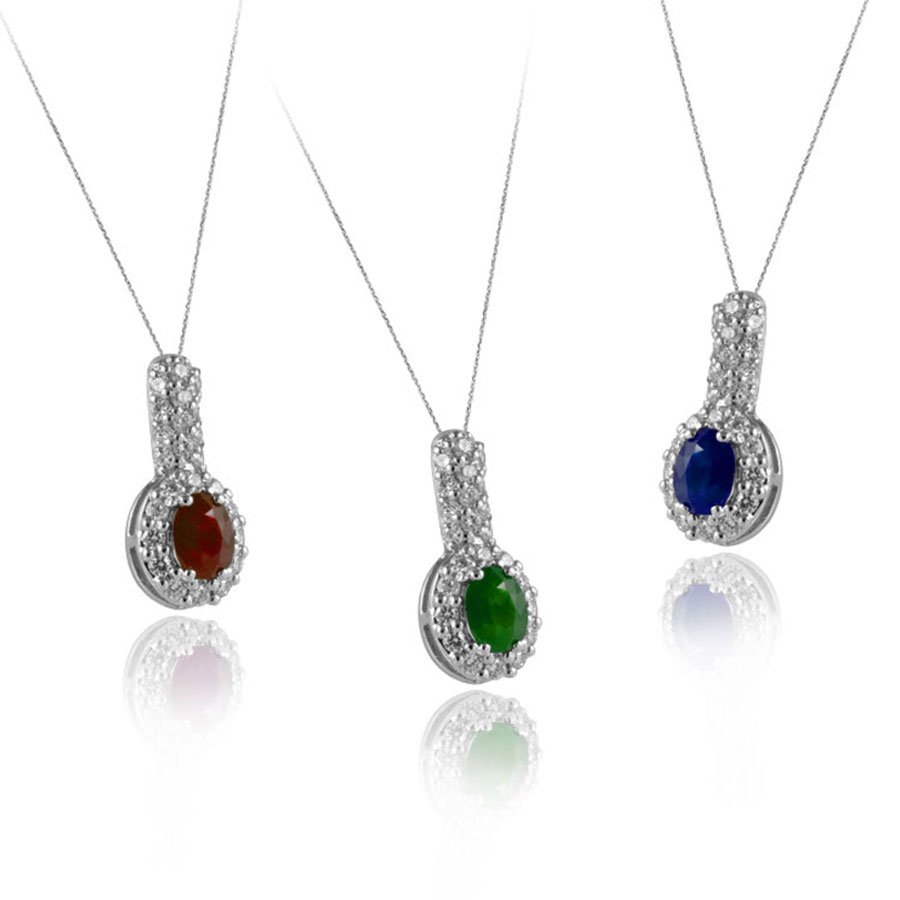 Collana In Oro 18kt Con Diamanti 0.24kt E Rubini/Smeraldi/Zaffiri