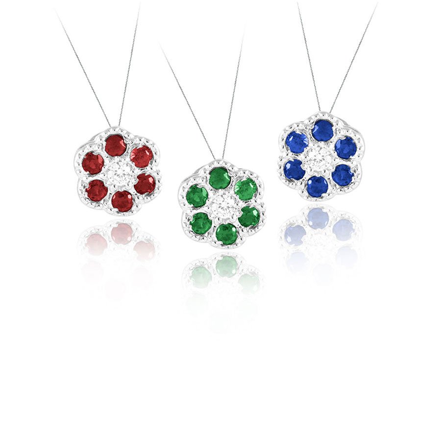 Collana In Oro 18kt Con Diamanti E Rubini/Smeraldi/Zaffiri