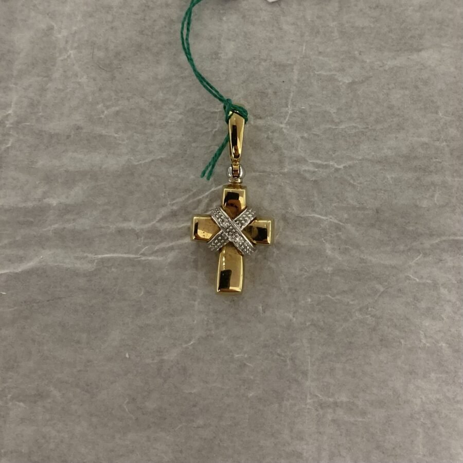 Croce In Oro 18kt Giallo1.7cm Con Zirconi