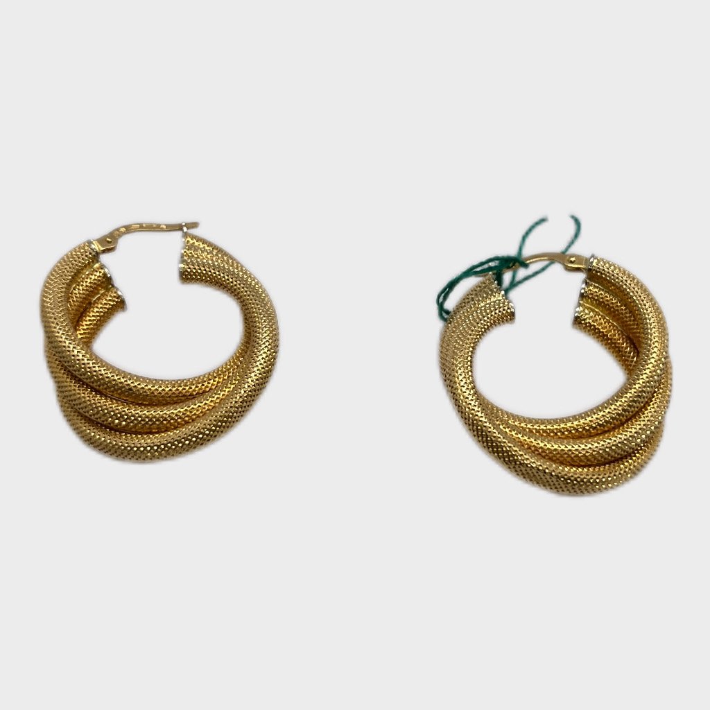 Orecchini In Oro 18kt Giallo Cerchio Lavorato