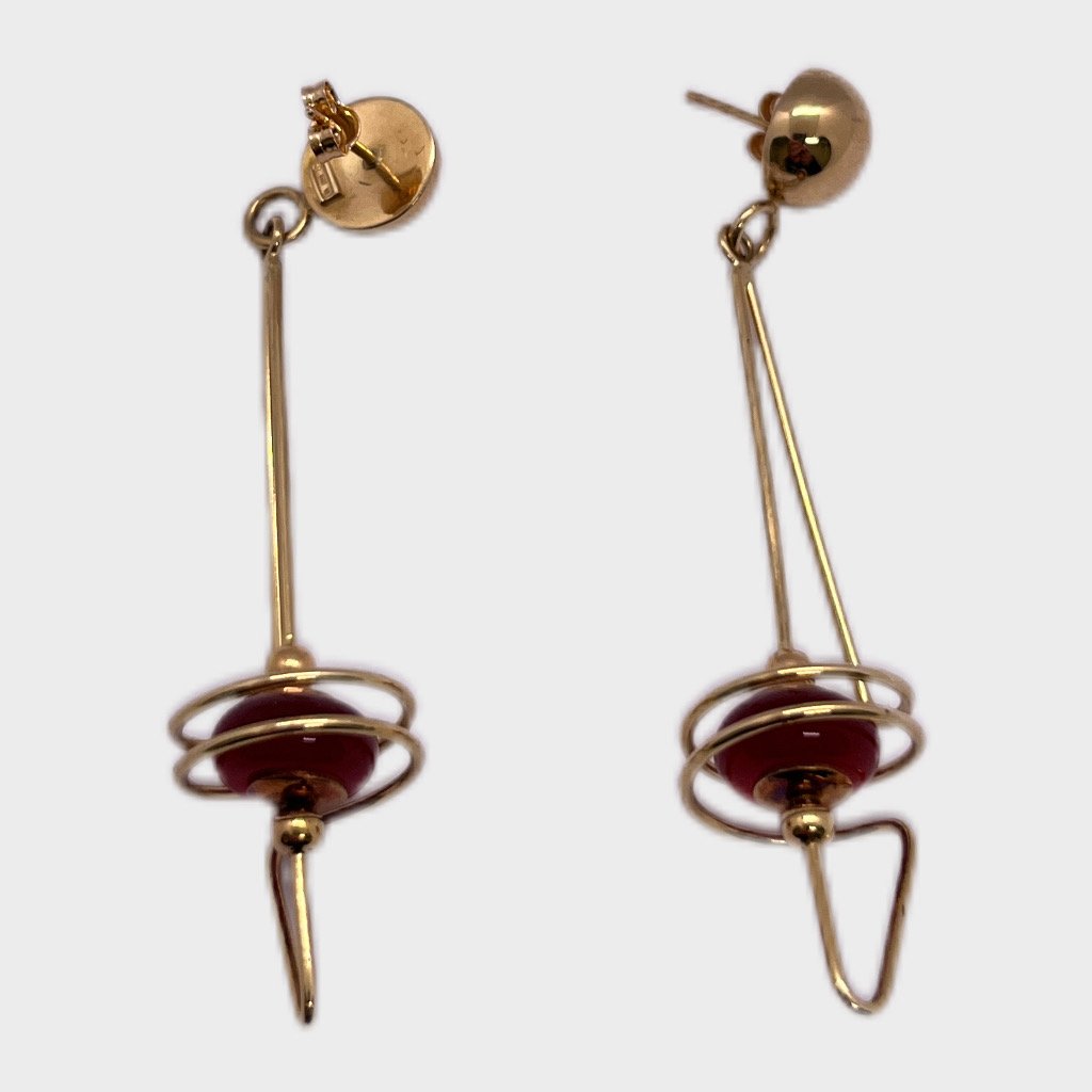 Orecchini In Oro Giallo 9kt Con Pietre CZ Rosso Granato Quadrate 8mm - Castone Battuto